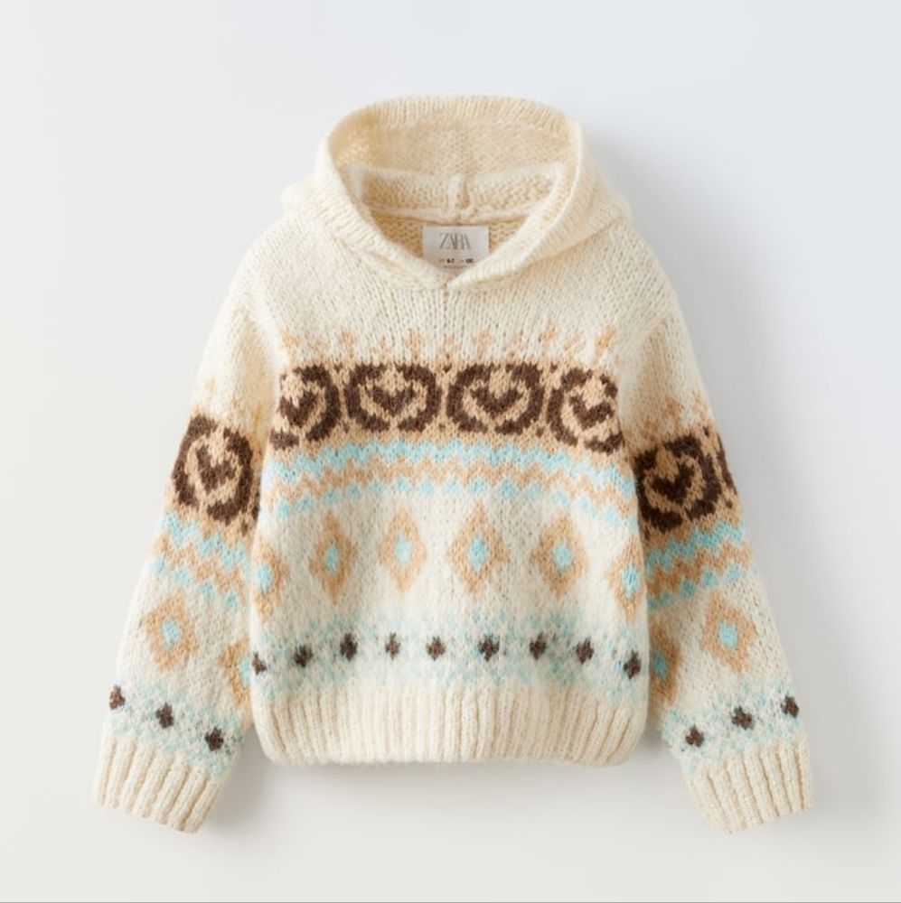 ZARA HOODED JACQUARD SWEATER